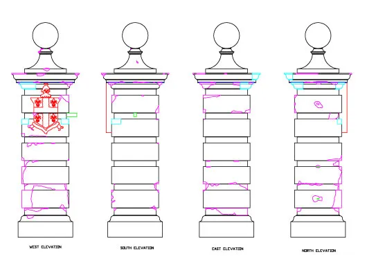 CAD drawing to highlight damage to the stone pier