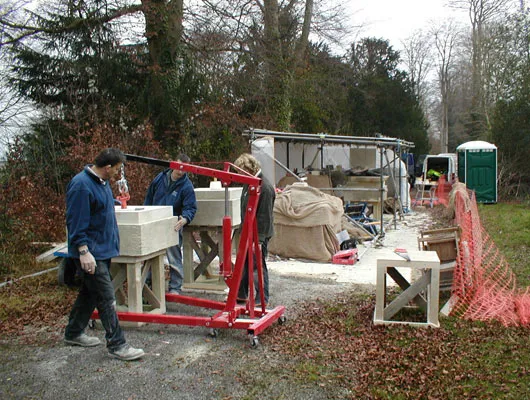 Temporary workshop and bankers on site